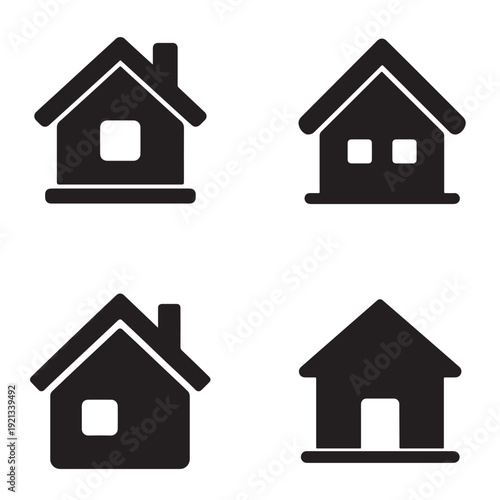 A professional set of house and home icons featuring 3d vector illustrations of real estate property buildings with roof and window shapes for web business design and construction signs