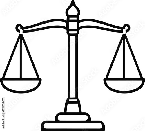 A golden 3d vector of the brass scales of justice symbolizes legal equality and the weight of law through a balanced measurement of judgment in court