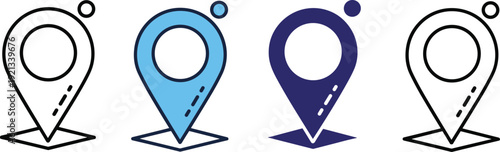 Location pin icon set in outline and filled styles for maps, navigation, GPS tracking and destination concepts