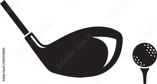 Golf Driver Club and Ball on Tee Silhouettes Professional Vector