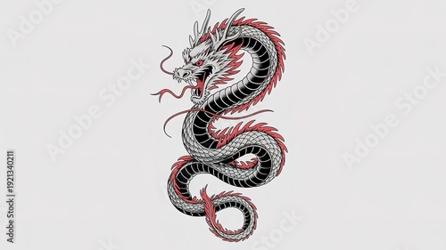 Dragon Snake Tattoo Design in Japanese Traditional Style. made with generative Ai 