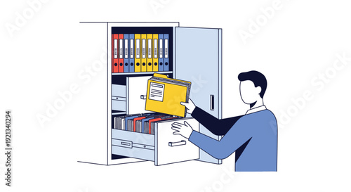Man Filing Documents Cabinet Vector