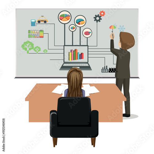 Modern Business People Working in Office Flat Vector Illustration