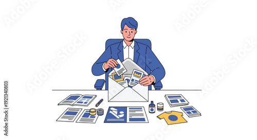 Businessman Reviewing Documents Photos Vector