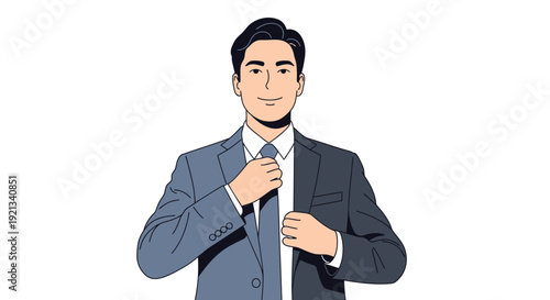 Confident Businessman Adjusting Tie Illustration