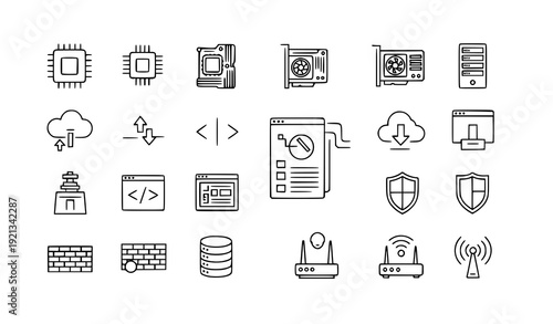 Computer Line Icons Set Editable Stroke Device and Hardware Vector Collection