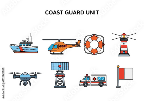 Coast Guard Unit Icons Representing Rescue and Maritime Safety Services