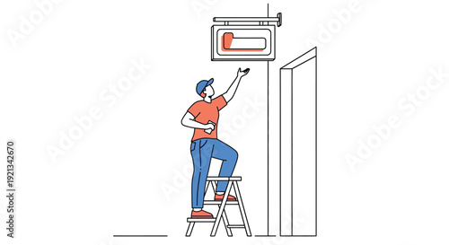 Worker Painting Wall with Roller Illustration
