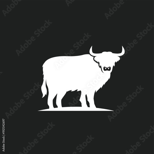 White Highland Cow Silhouette Standing on Black Background