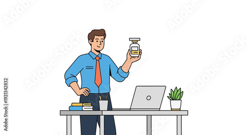 Office Worker Managing Documents at Desk Illustration