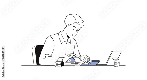 Businessman Reviewing Financial Documents Illustration
