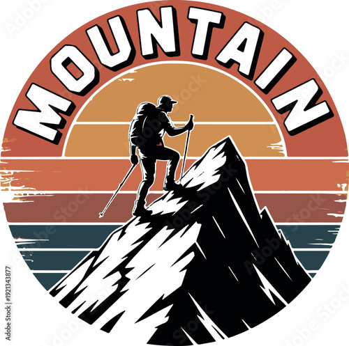 Vintage Mountain Climber Hiking Silhouette Emblem