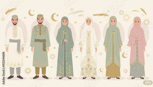 Diverse Muslim Attire - A Colorful Array of Traditional Garments.