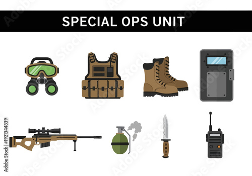 Military Special Operations Equipment Icons and Illustrations