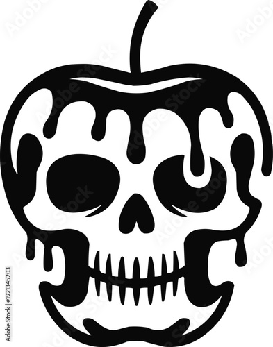 Poison Apple with Skull Face  Halloween Horror Icon in Silhouette Style