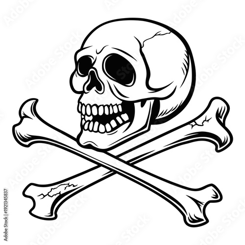 A black and white image of a skull and crossbones Vector