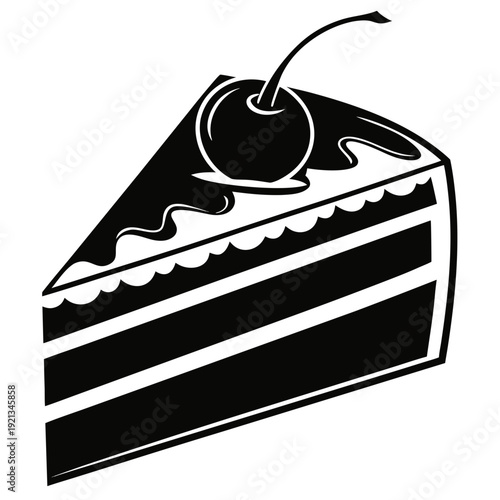 A slice of cake with a cherry on top Vector