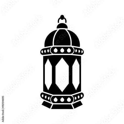 Black lantern icon, decorative lamp illustration, vector light fixture, Eid Mubarak symbol
