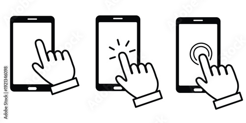 Mobile Touch Gesture Icons Set – Smartphone Tap Swipe Click UI Vector