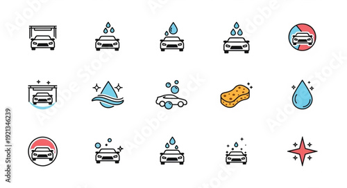 Car Wash Icons Set Clean Vehicle Service Symbols.