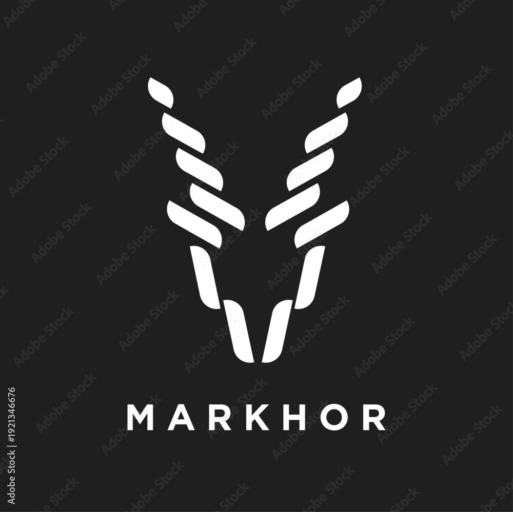 Fototapeta premium Minimalist Markhor Horns Logo Design on Dark Background