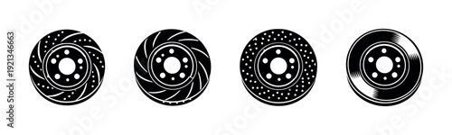 Car brake disc vector icons set. vehicle parts symbols. auto repair design