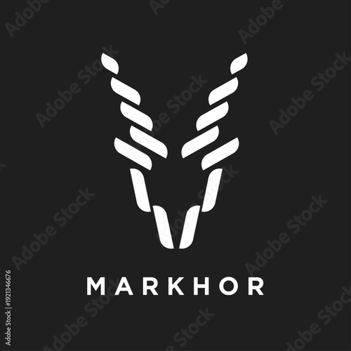 Minimalist Markhor Horns Logo Design on Dark Background