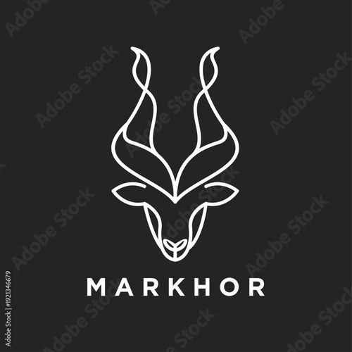 Minimalist Line Art Markhor Goat Head Logo Design