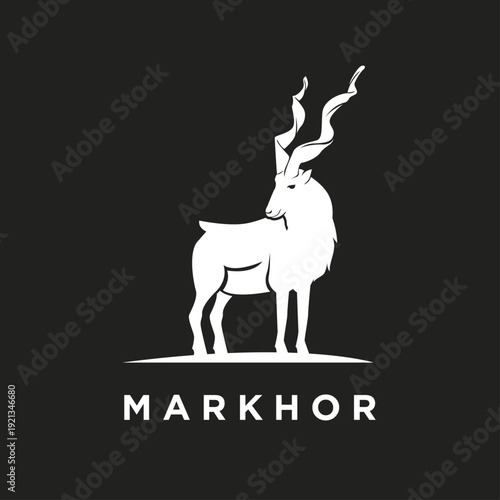 Elegant Markhor Wild Goat Silhouette Logo Design on Dark Background