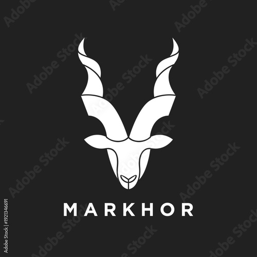 Markhor Head Logo Design with Distinctive Twisted Horns