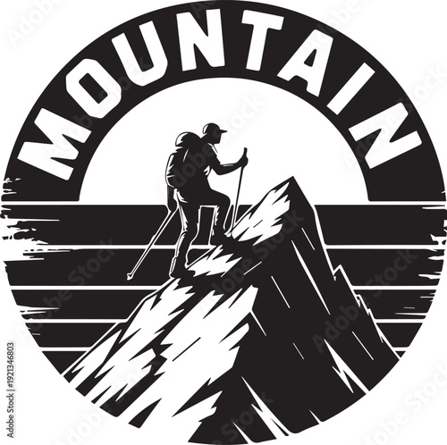 Mountain Climber Silhouette Hiking Emblem