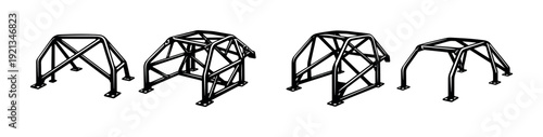 Roll cage vector icons set. car safety structure symbols. automotive frame design