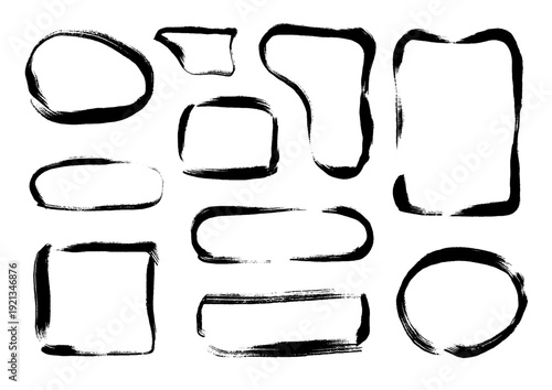 手書きの筆文字フレーム・飾り枠セット 和モダンな墨絵の見出し・ラベル・吹き出し・座布団用ベクター素材