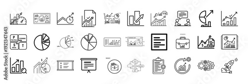 Performance Metric Outline Icon Set Flat Black Vector Collection