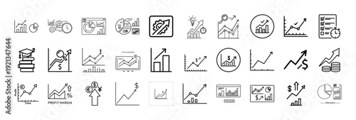 Productivity Chart Outline Icon Set Flat Black Vector Pack