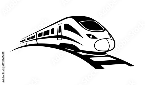 Modern High-Speed Train Icon with Dynamic Curved Rail Abstract Vector Illustration
