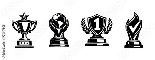 Award trophy vector icons set. victory, achievement symbol collection
