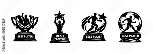 Sports achievement vector icons set: football, basketball, awards