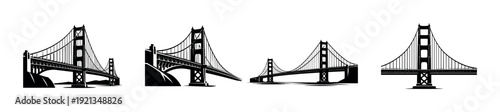 Bridge silhouette vector icons set. black bridge symbols. construction and architecture