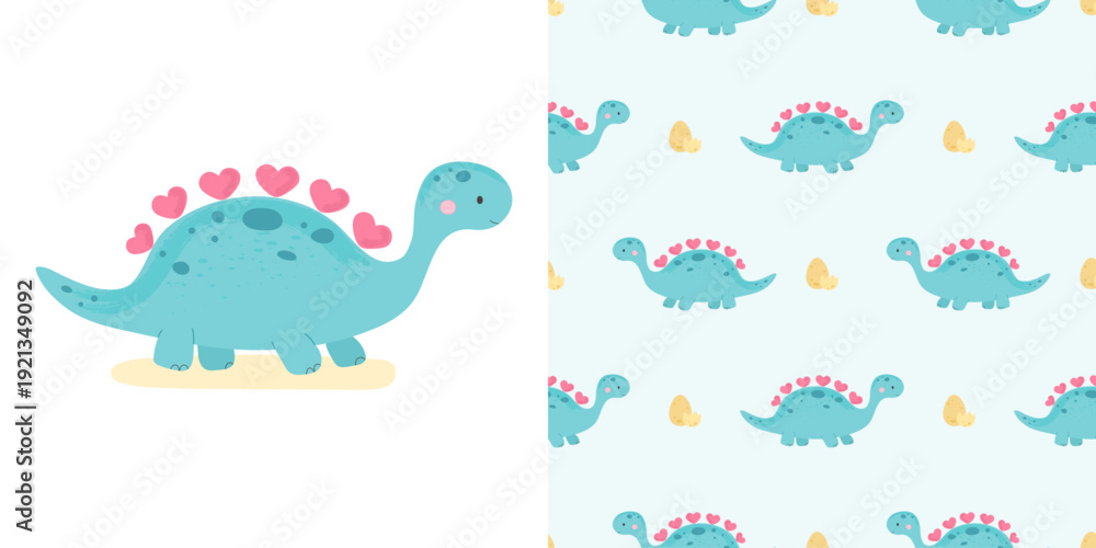 Obraz premium Childish pattern with funny dinosaurs for print