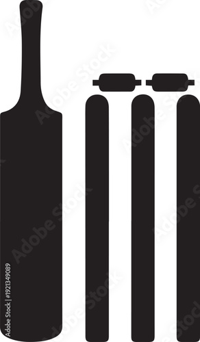 Cricket Bat and Wicket Silhouettes