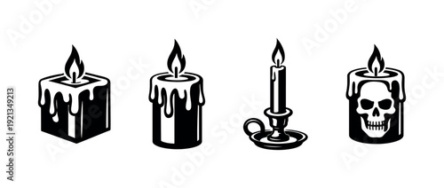 Candle vector icons set: wax, flame, gothic style, and more