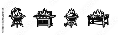 Barbecue vector icons set: grill symbols, bbq elements, outdoor cooking
