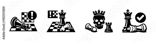 Chess strategy vector icons set with game symbols and tactics designs