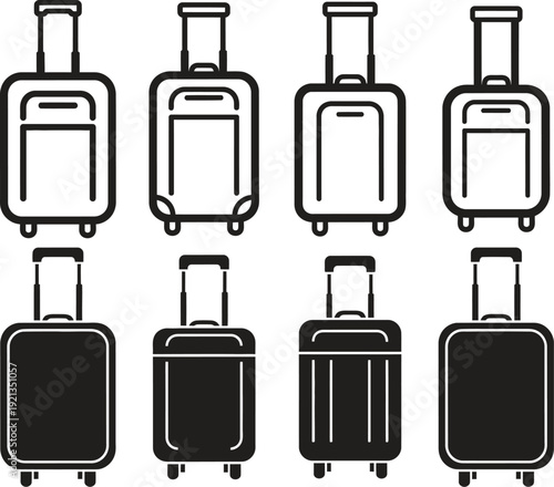 Variety of modern luggage icons for travel and transportation needs