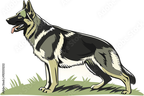 “German Shepherd Dog Illustration  Detailed Black and White Canine Vector Art”