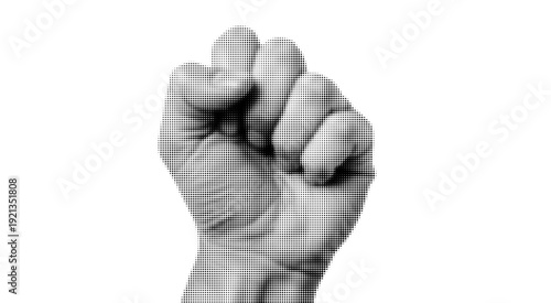 Halftone Clenched Fist Vector – Protest Power Symbol in Dot Style