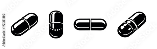Capsule vector icons set. pill symbols collection. medicine and healthcare graphics
