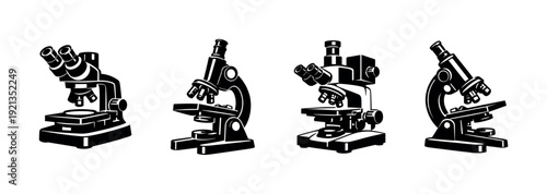 Microscope icons set. scientific laboratory equipment vector collection