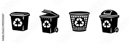 Recycling bin vector icons set. waste disposal symbols. trash can illustrations.